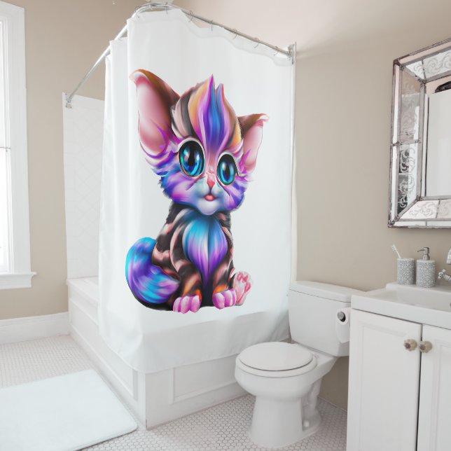 Niedlich Kawaii Striped Baby Kitten Duschvorhang (Beispiel)