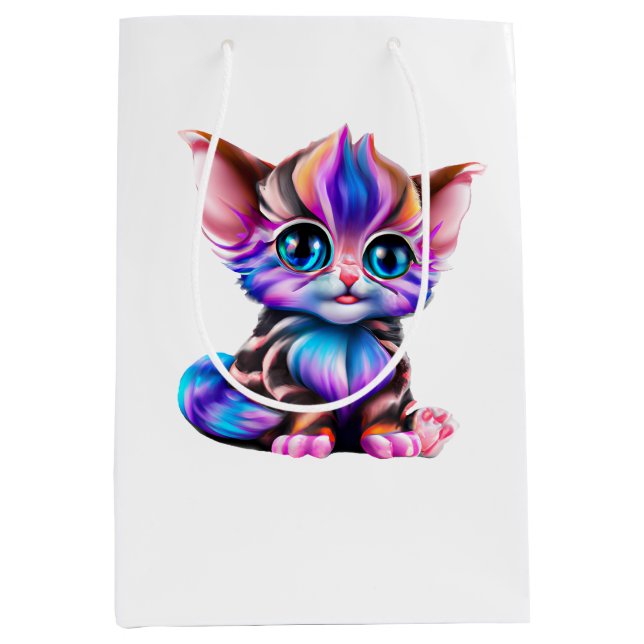 Niedlich Kawaii Striped Baby Kitten Mittlere Geschenktüte (Vorderseite)