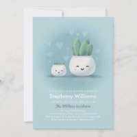 Niedlich Kawaii Succulent Boy Blue Baby Dusche Ein