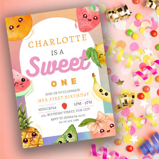 Niedlich Kawaii Summer Frucht 1. Geburtstagskarte Einladung
