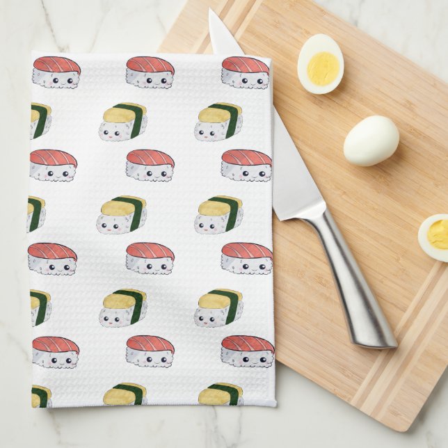 Niedlich Kawaii Sushi Japanischer Charakter der Sp Geschirrtuch (Viertel Falte)