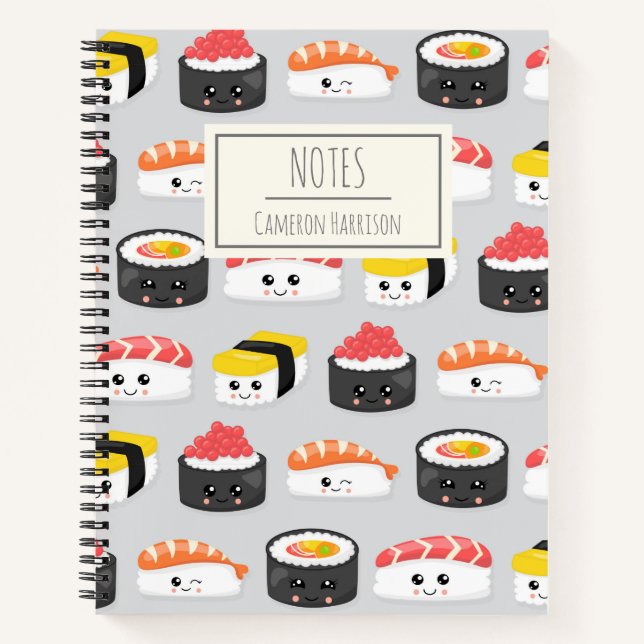 Niedlich Kawaii Sushi Muster Personalisiert Notizbuch (Vorderseite)