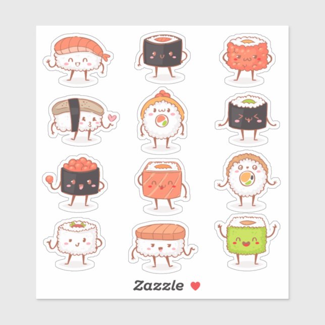 Niedlich Kawaii Sushi Sashimi japanischer Lebensmi Aufkleber (Blatt)