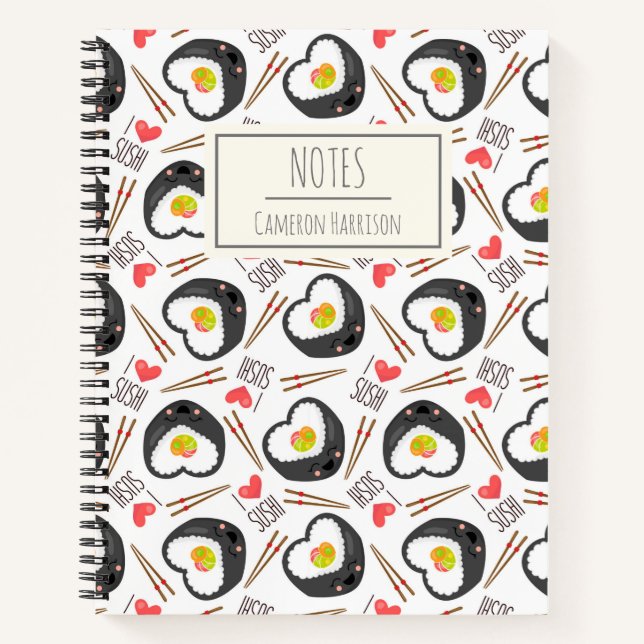 Niedlich Kawaii Sushi Whimsikmuster Personalisiert Notizbuch (Vorderseite)