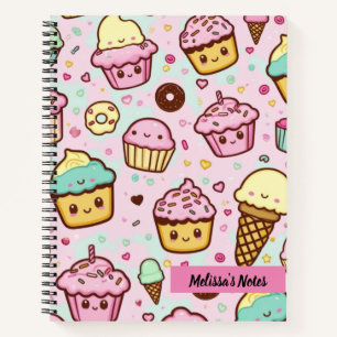 Niedlich Kawaii Sweet Desserts Rosa Personalisiert Notizbuch