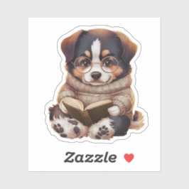 Niedlich Kawaii Swiss Mountain Dog Reading Book Lo Aufkleber