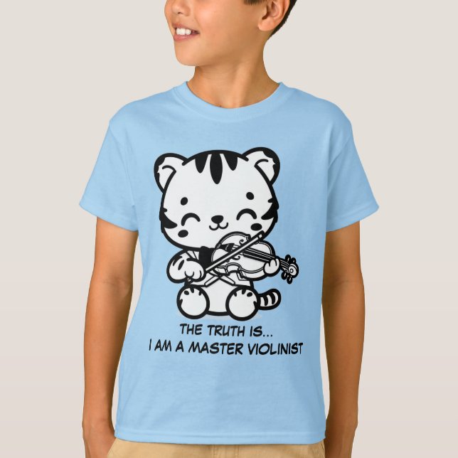 Niedlich Kawaii Tiger Geige spielen T-Shirt (Vorderseite)