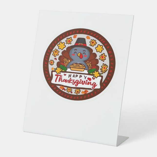 Niedlich Kawaii Türkei - Happy Thanksgiving Classi Sockelschild (Vorderseite)