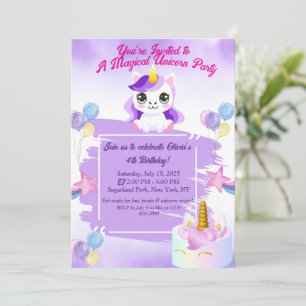 Niedlich Kawaii Unicorn Geburtstagseinladung Einladung