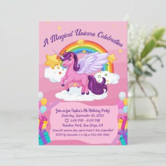 Niedlich Kawaii Unicorn Geburtstagseinladungen Einladung