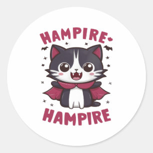 Niedlich Kawaii Vampire Cat Halloween Runder Aufkleber