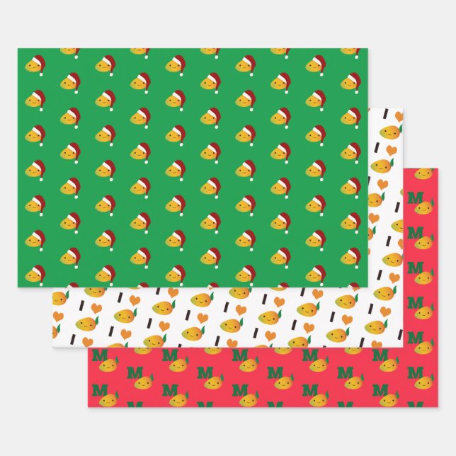 Niedlich Kawaii Weihnachtsmango Geschenkpapier Set (Set)