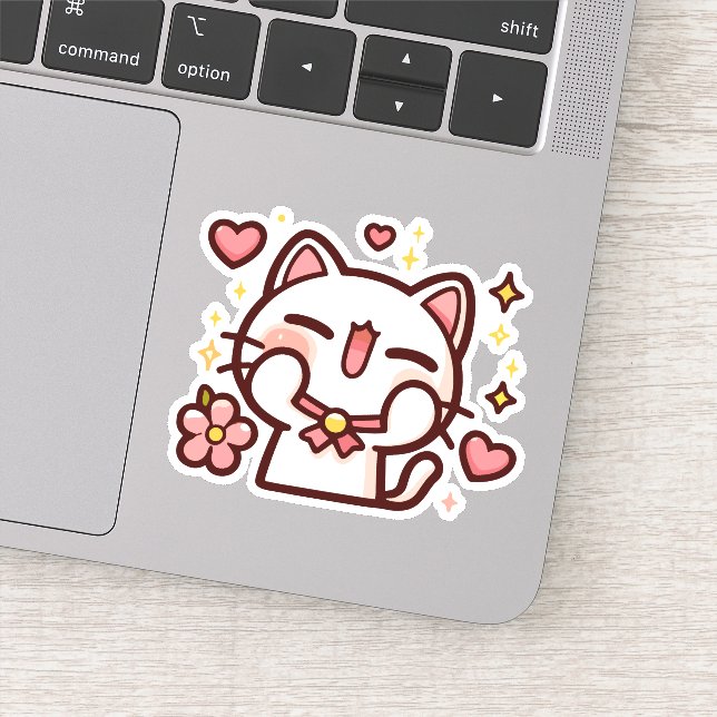 Niedlich Kawaii White Cat Aufkleber (Detail)
