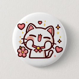 Niedlich Kawaii White Cat Button