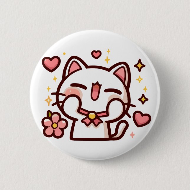 Niedlich Kawaii White Cat Button (Vorderseite)