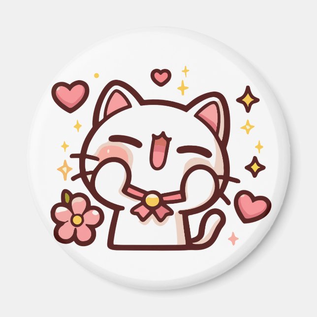 Niedlich Kawaii White Cat Magnet (Vorne)