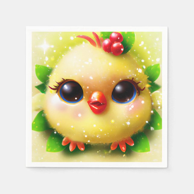 Niedlich Kawaii Yellow Baby Chick Serviette (Vorderseite)