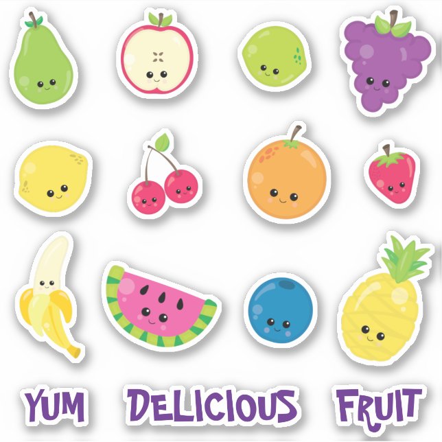 Niedlich Kawaii Yum Köstliches Obst Aufkleber (Vorderseite)