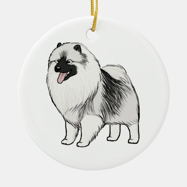 Niedlich Keeshond Cartoon Dog | Keesie Lover's Keramikornament (Vorne)