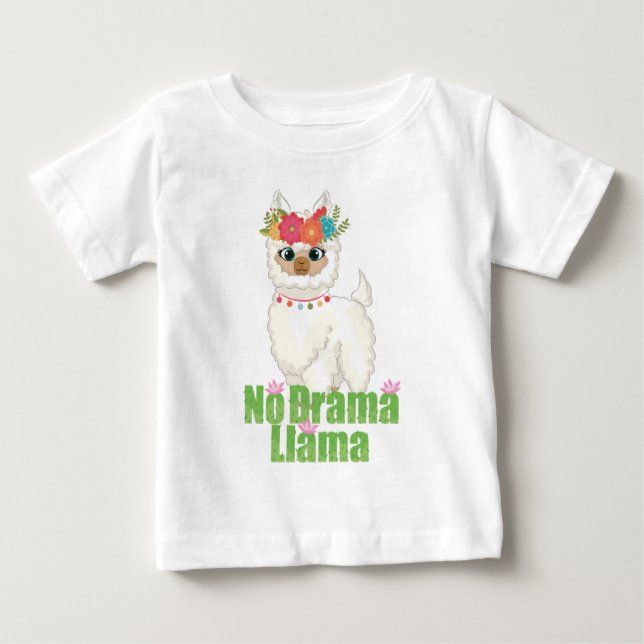 Niedlich kein Drama Llama mit Blumenkrone Baby T-shirt (Vorderseite)