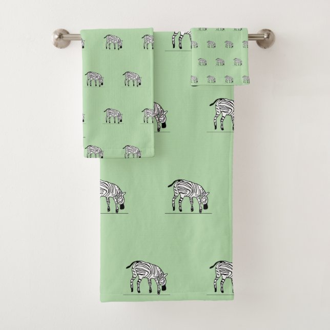 Niedlich Kenyan Zebras Soft Green Badhandtuch Set (Insitu)