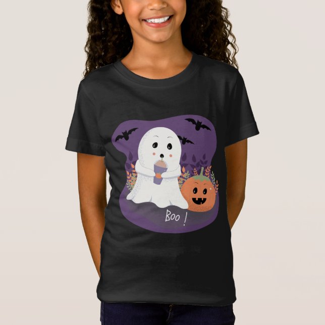 Niedlich Kid Ghost Halloween T - Shirt (Vorderseite)