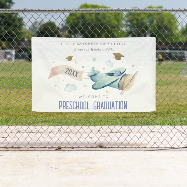Niedlich Kids Airplane Abschluss Preschool Willkom Banner (Insitu)