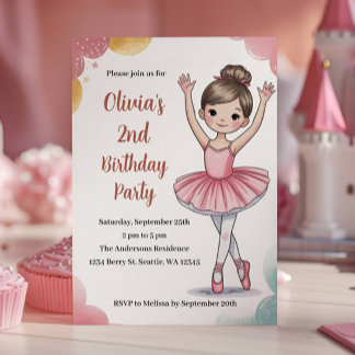 Niedlich Kids Ballerina 2. Geburtstag Party Einladung