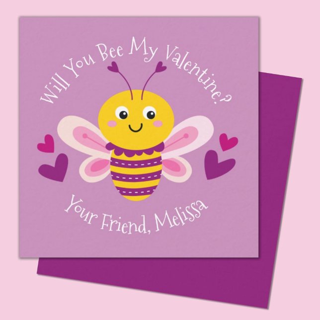 Niedlich Kids Bee Valentinstag Mitteilungskarte (Cute bumblebee valentine.  perfect for a kids classroom exhange. personalize it with your kids name.)