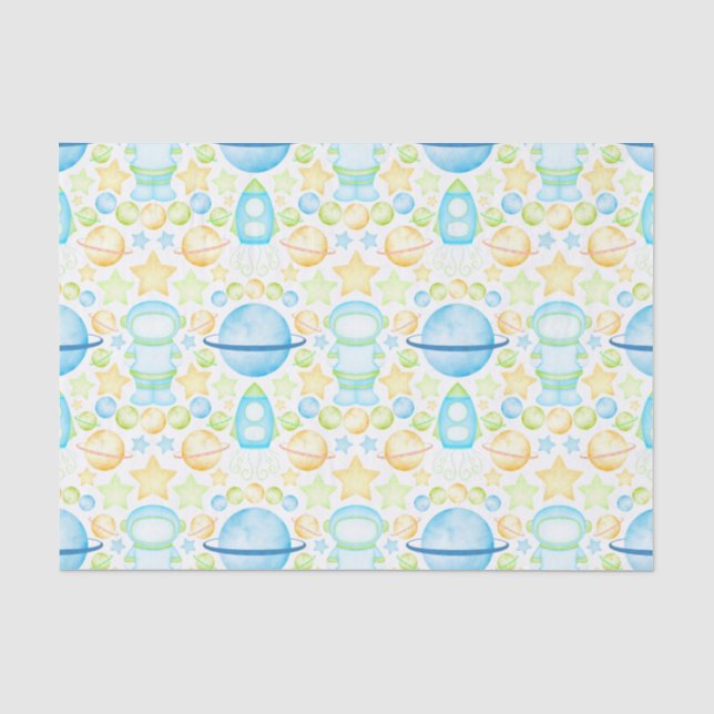 Niedlich Kids Blue Outer Space Astronaut Seidenpapier (Vorderseite)