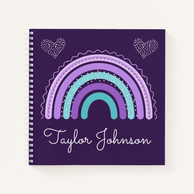 Niedlich Kids Boho Rainbow auf Lila Notebook Notizbuch (Vorderseite)