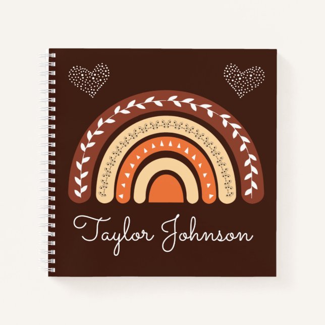 Niedlich Kids Boho Rainbow on Brown Notebook Notizbuch (Vorderseite)