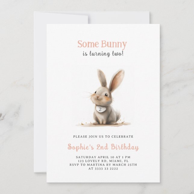 Niedlich Kids Bunny Birthday Party Einladung (Vorderseite)