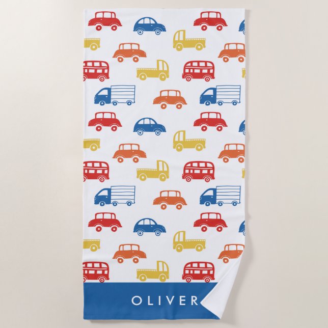 Niedlich Kids Cars Muster Monogramm Strandtuch (Vorderseite)