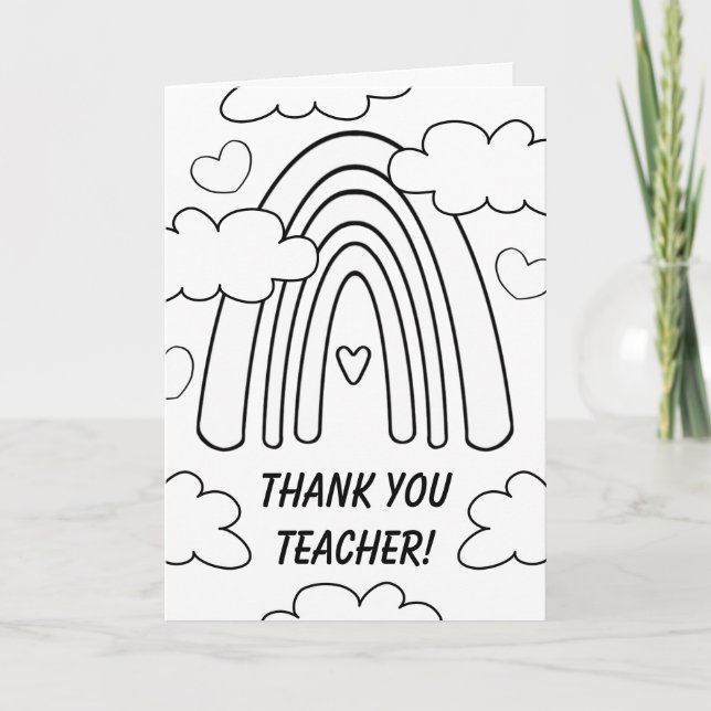 Niedlich Kids Coloring Rainbow Teacher Vielen Dank Dankeskarte (Vorderseite)
