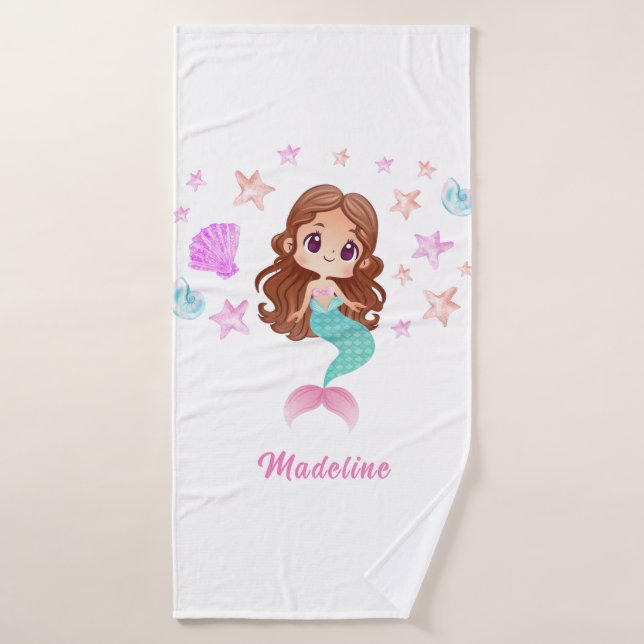 Niedlich Kids Dark Hair Mermaid Badehandtuch (Badehandtuch)