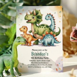 Niedlich Kids Dinosaur 7. Geburtstagsparty Einladung