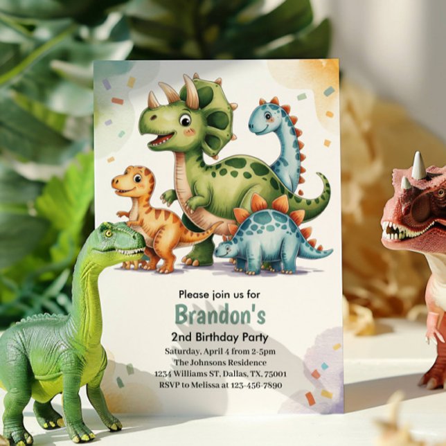 Niedlich Kids Dinosaurier 2. Geburtstag Party Einladung (Von Creator hochgeladen)
