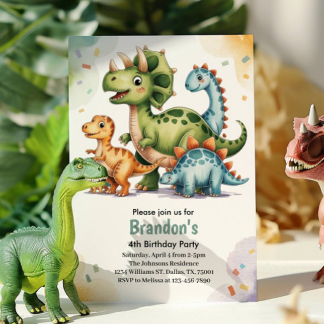 Niedlich Kids Dinosaurier 4. Geburtstag Party Einladung (Von Creator hochgeladen)