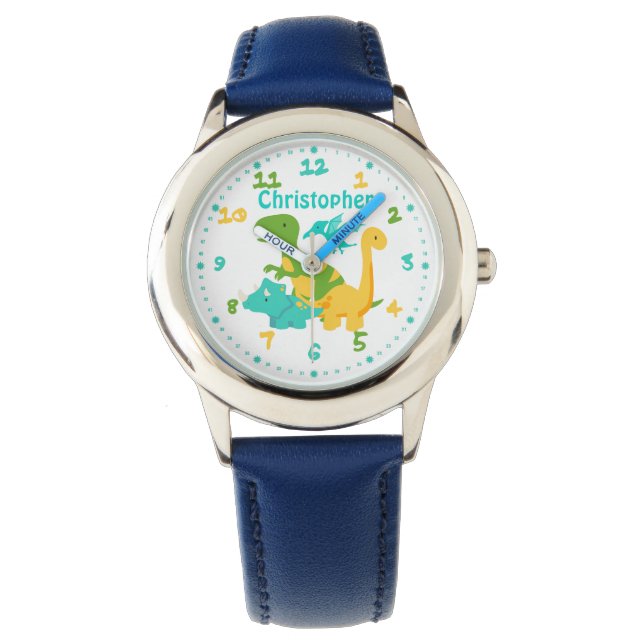 Niedlich Kids Dinosaurier Personalisiert Armbanduhr (Vorderseite)
