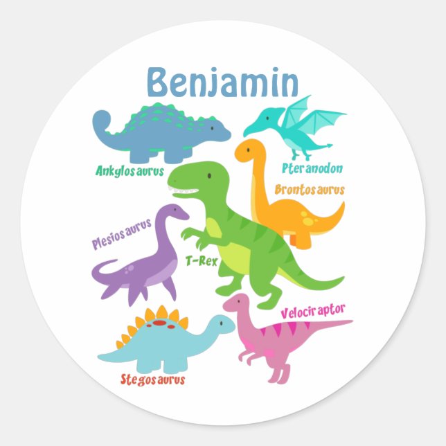 Niedlich Kids Dinosaurier Runder Aufkleber (Vorderseite)
