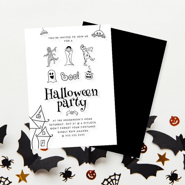 Niedlich Kids Doodle Halloween-Party Einladung (Von Creator hochgeladen)