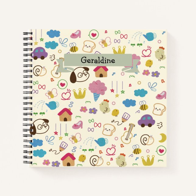 Niedlich Kids Doodle Muster Notizbuch (Vorderseite)