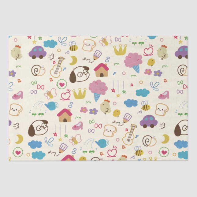 Niedlich Kids Doodle Muster Seidenpapier (Vorderseite)