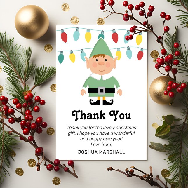 Niedlich Kids Elf Weihnachten Vielen Dank Dankeskarte (Von Creator hochgeladen)