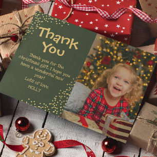 Niedlich Kids Gold Glitzer Foto Weihnachten Vielen Dankeskarte
