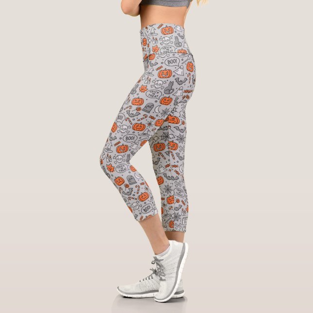 Niedlich Kids Halloween Doodle-Muster Capri Leggings (Links)