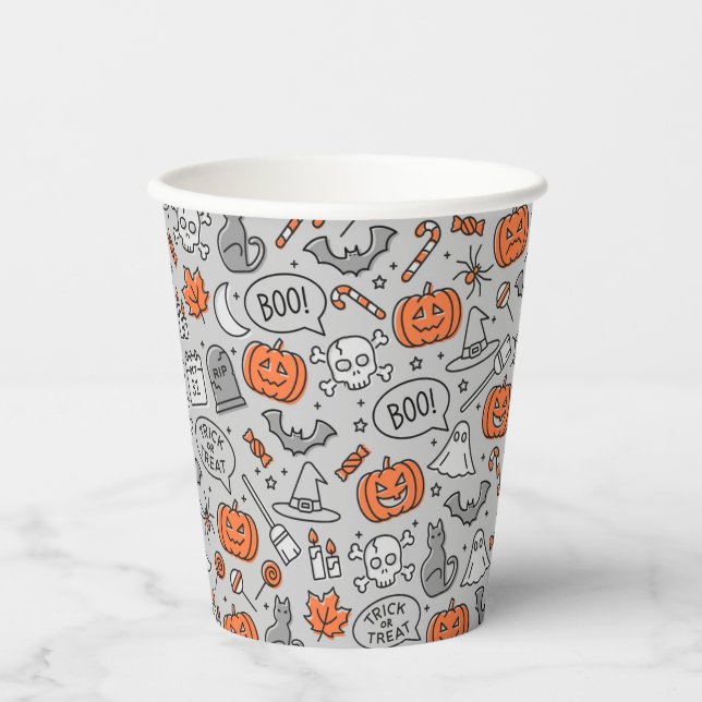 Niedlich Kids Halloween Doodle-Muster Pappbecher (Vorderseite)