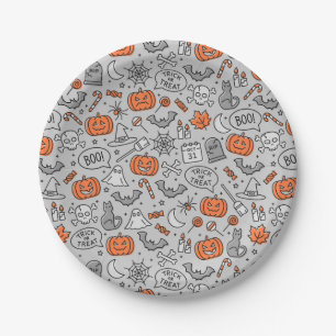 Niedlich Kids Halloween Doodle-Muster Pappteller