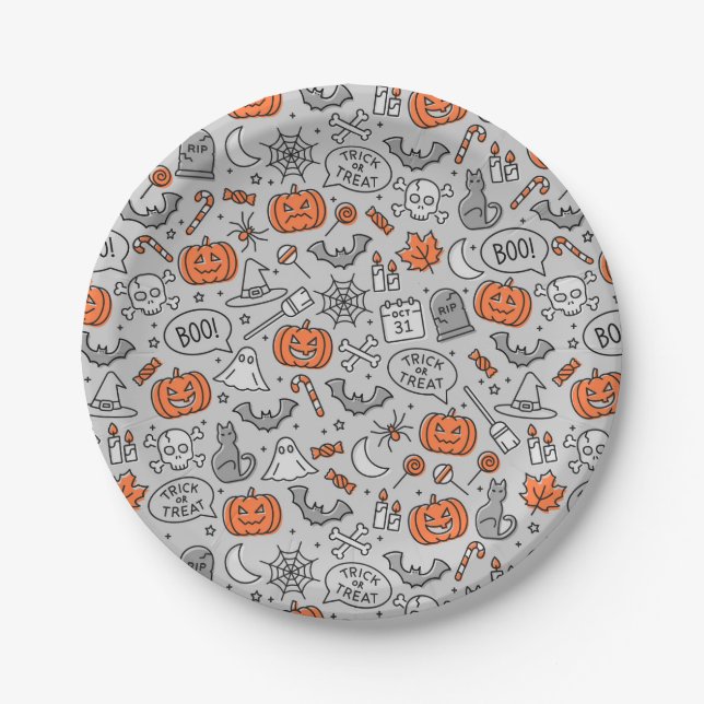 Niedlich Kids Halloween Doodle-Muster Pappteller (Vorderseite)